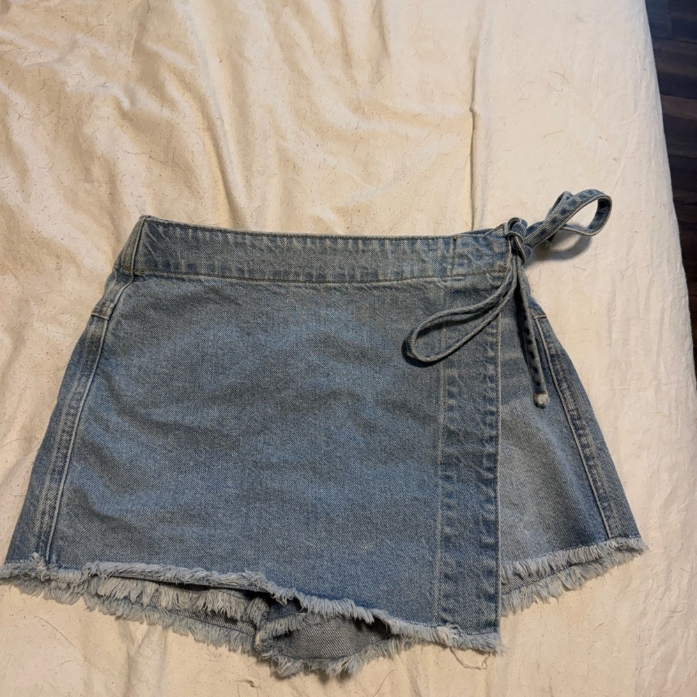 We The Free Light Blue Denim Wrap Skort